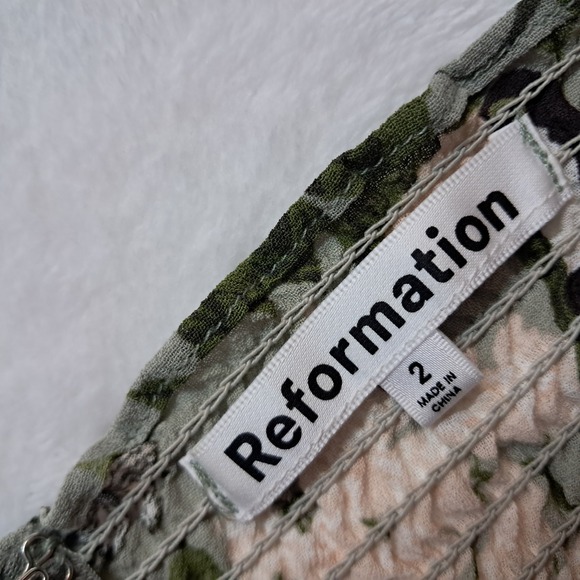 Reformation Nikita Dress Women's 2 Midi Green Tropical Leaf Vacation Tie Strap - Picture 4 of 16